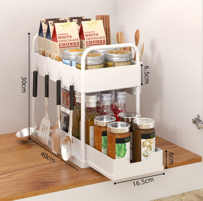 Spice Rack Organizer - 2-Tier Pull-Out Cabinet Drawer Cart