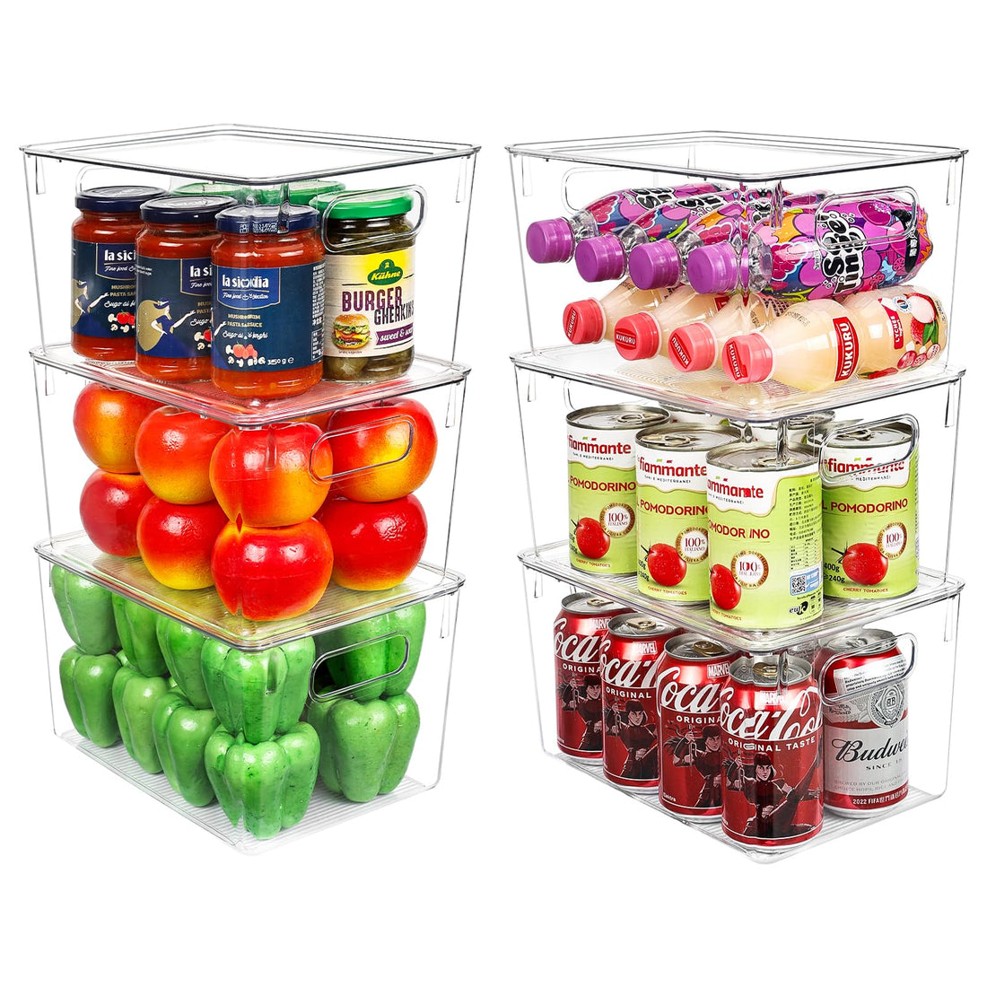 Pantry Storage Bins - 6-Pack Stackable Clear Organizers with Lids