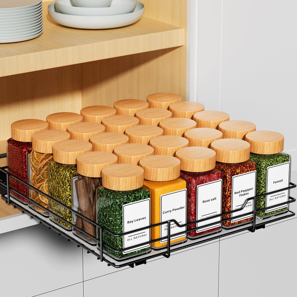 Spice Rack Organizer - Metal Pull-Out Drawer & Cabinet Tray