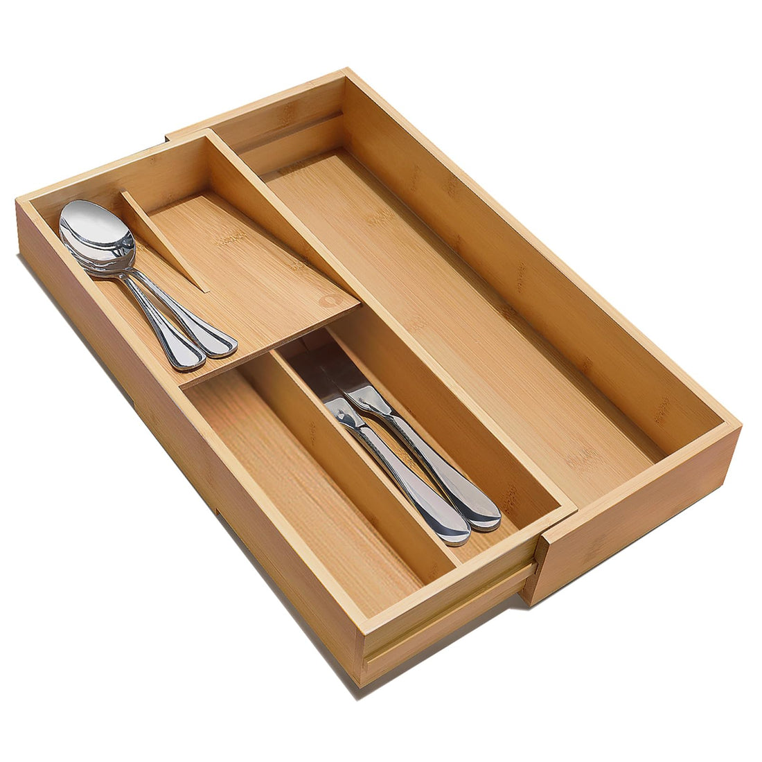 Expandable Bamboo Drawer Organizer - Adjustable Silverware & Utensil Tray