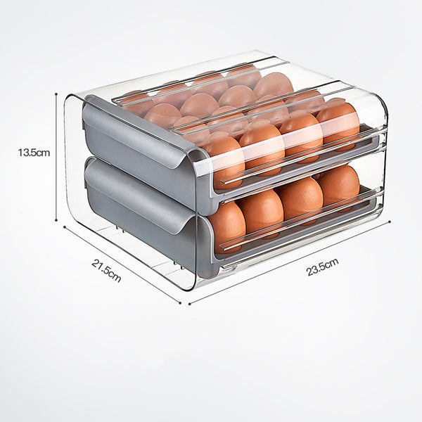 Stackable Egg Storage Box - 32-Grid Fridge Organizer (2-Tier)