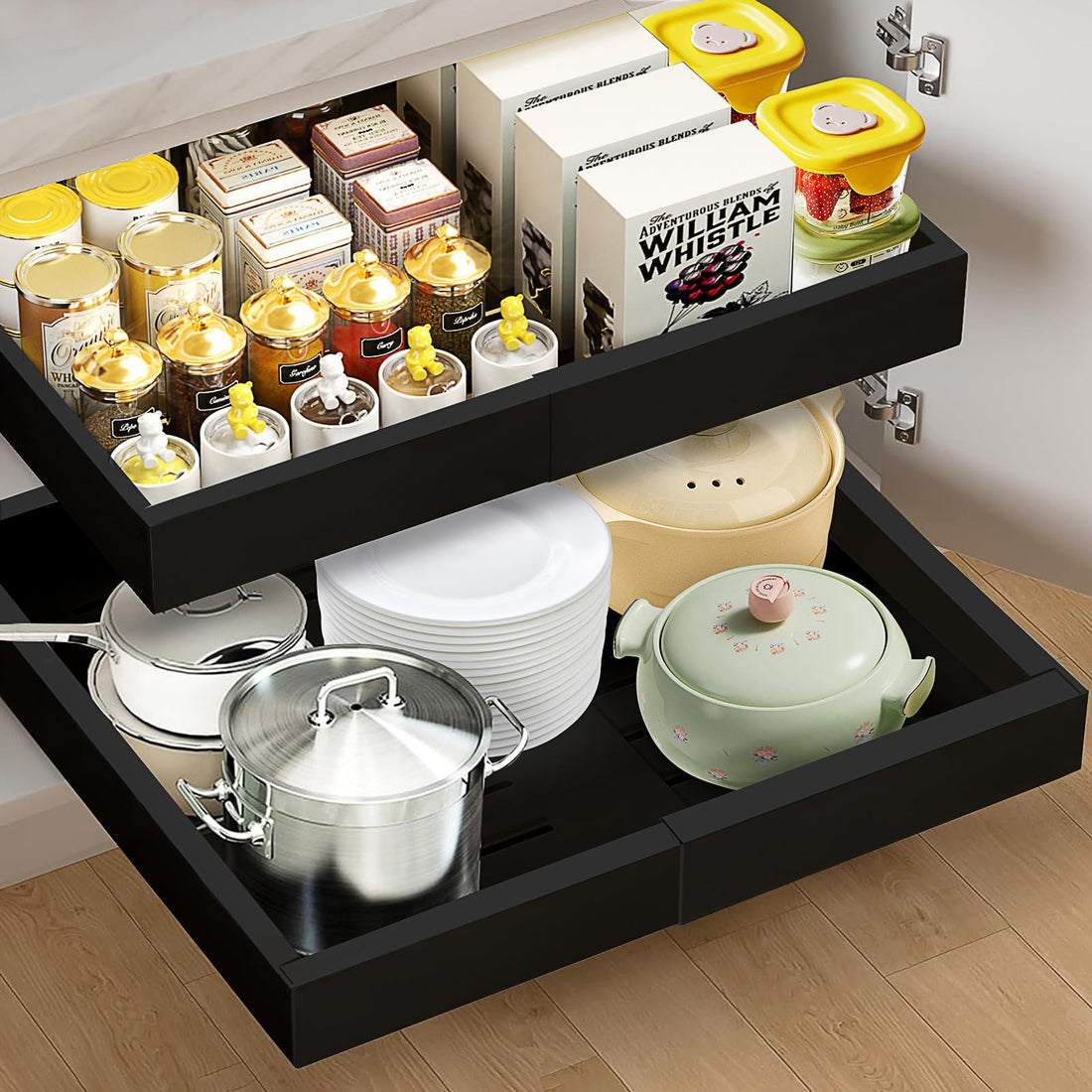 Expandable Pull-Out Cabinet Organizer - Slide-Out Kitchen Drawer
