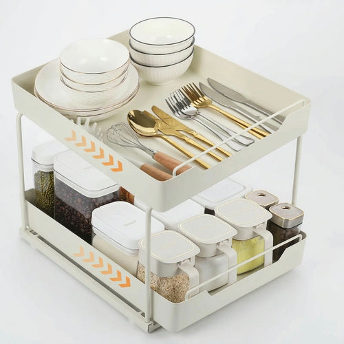 Expandable Pull-Out Cabinet Organizer - Heavy-Duty Slide-Out Kitchen Drawer Shelf