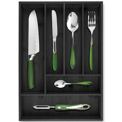 Bamboo Drawer Organizer - Silverware & Utensil Tray (6-Slot)
