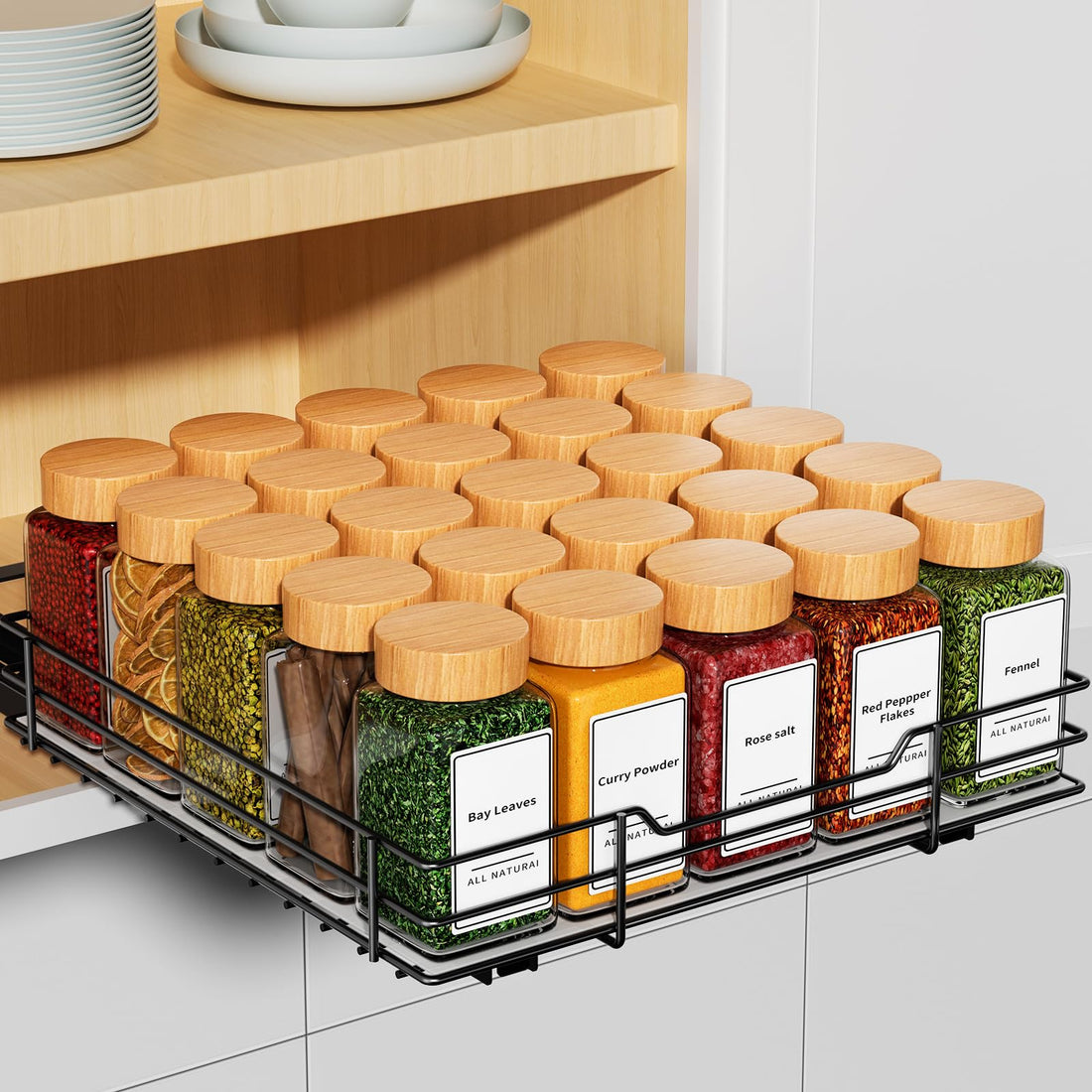 Spice Rack Organizer - Metal Pull-Out Drawer & Cabinet Tray