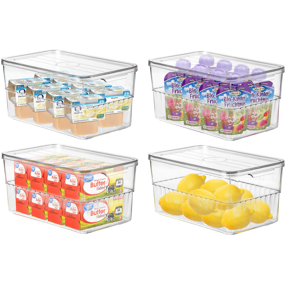 Pantry Storage Bins - Clear Stackable Fridge Organizers (4-Pack)