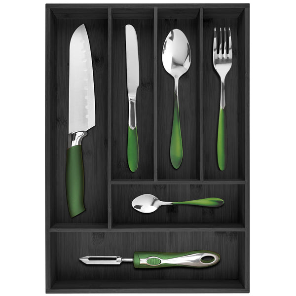Bamboo Drawer Organizer - Silverware & Utensil Tray (6-Slot)