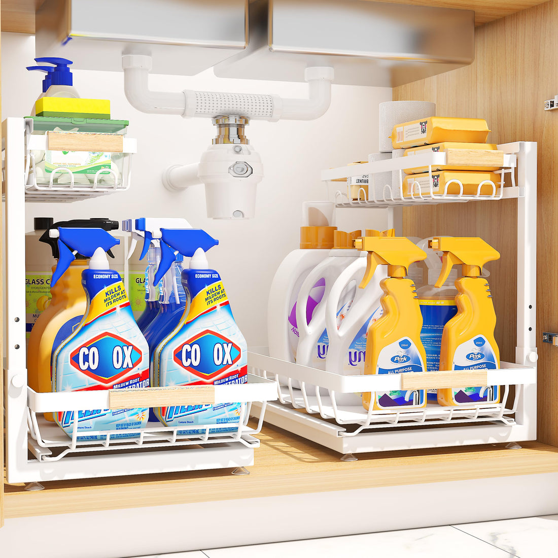 Under-Sink Organizer - 2-Tier Adjustable Pull-Out Rack (Set of 2)