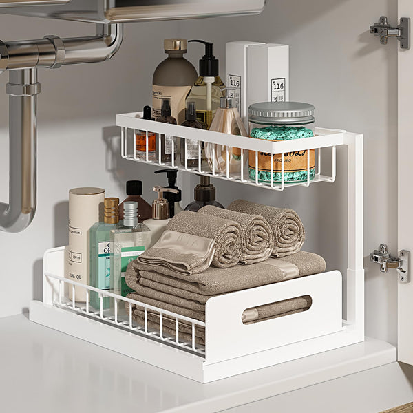 Under-Sink Pull-Out Organizer - 2-Tier Slide-Out Cabinet Shelf